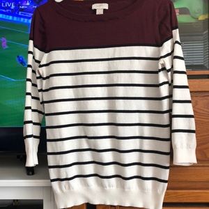 EUC Loft Burgundy Striped Sweater!